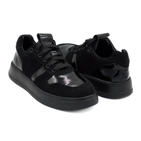 Pantofi dama tip adidas din piele naturala intoarsa si lacuita neagra, cu varf rotund si talpa 3 cm  52321-1-26 [3]