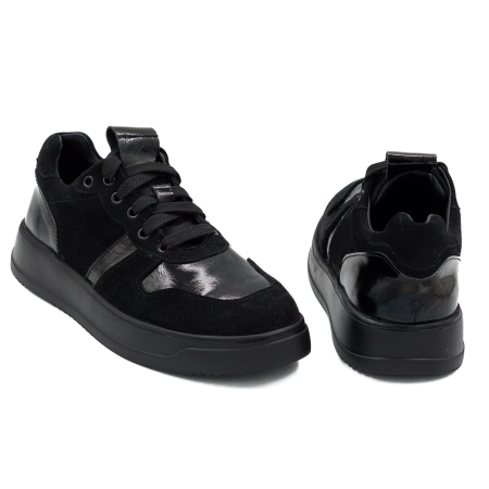 Pantofi dama tip adidas din piele naturala intoarsa si lacuita neagra, cu varf rotund si talpa 3 cm  52321-1-26 [4]