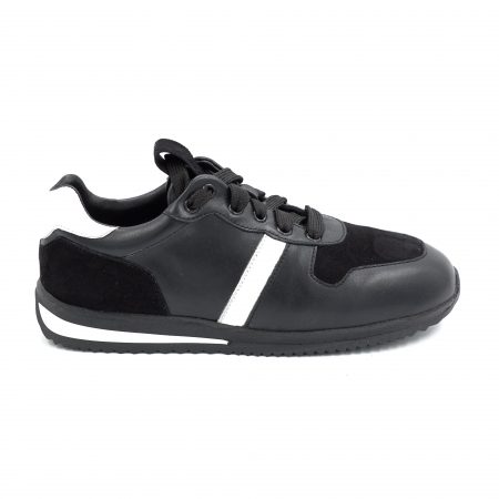 Pantofi casual & sport dama - Pantofi dama tip adidas din piele naturala neagra si alba cu varf rotund si talpa 3 cm 52321-25