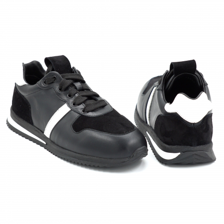Pantofi dama tip adidas din piele naturala neagra si alba cu varf rotund si talpa 3 cm 52321-25 [3]