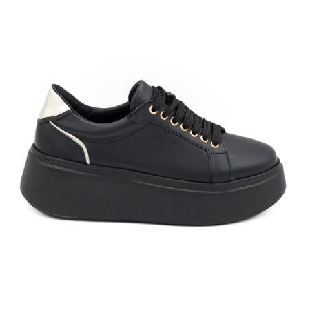 Dama - Pantofi dama tip adidas din piele naturala neagra si aurie, cu varf rotund si talpa 5 cm 63621-1-26