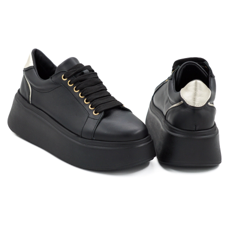 Pantofi dama tip adidas din piele naturala neagra si aurie, cu varf rotund si talpa 5 cm 63621-1-26 [4]