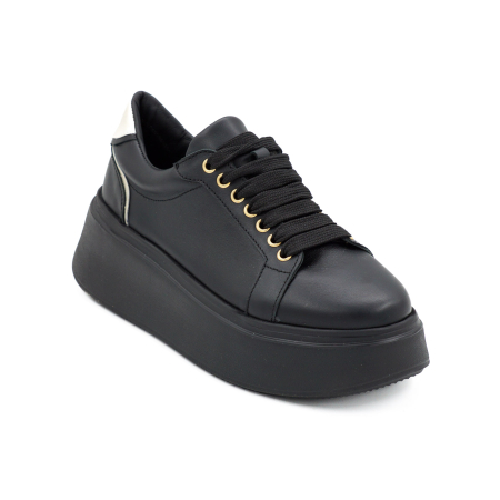 Pantofi dama tip adidas din piele naturala neagra si aurie, cu varf rotund si talpa 5 cm 63621-1-26 [1]