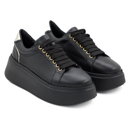 Pantofi dama tip adidas din piele naturala neagra si aurie, cu varf rotund si talpa 5 cm 63621-1-26 [2]
