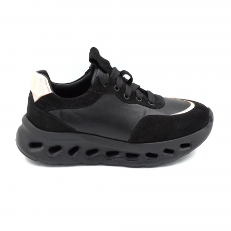 Pantofi casual & sport dama - Pantofi dama tip adidas din piele naturala neagra cu varf rotund si talpa 4 cm  51121-2-25