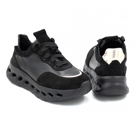 Pantofi dama tip adidas din piele naturala neagra cu varf rotund si talpa 4 cm  51121-2-25 [4]