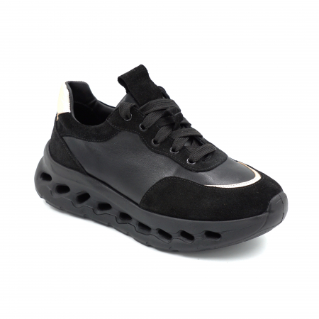 Pantofi dama tip adidas din piele naturala neagra cu varf rotund si talpa 4 cm  51121-2-25 [1]