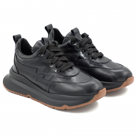 Pantofi dama tip adidas din piele naturala neagra cu varf rotund si talpa de 3 cm 50921-25 [2]