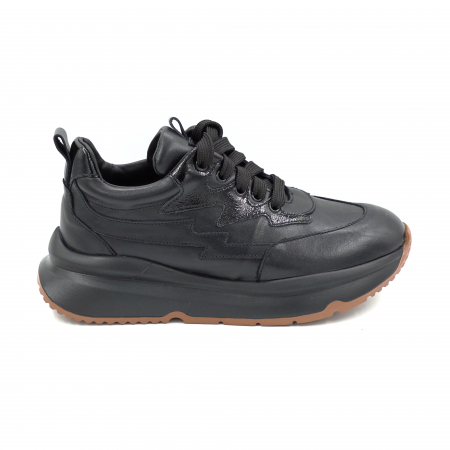 Pantofi dama - Pantofi dama tip adidas din piele naturala neagra cu varf rotund si talpa de 3 cm 50921-25