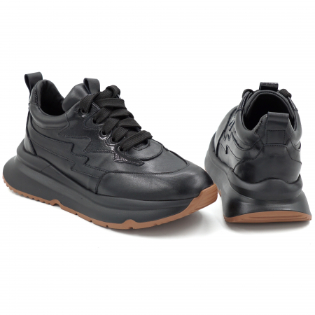 Pantofi dama tip adidas din piele naturala neagra cu varf rotund si talpa de 3 cm 50921-25 [4]