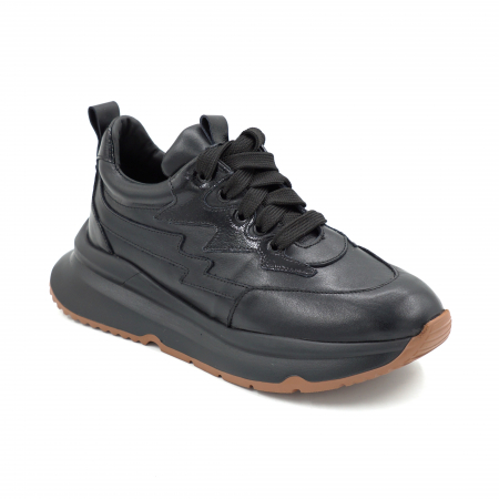 Pantofi dama tip adidas din piele naturala neagra cu varf rotund si talpa de 3 cm 50921-25 [1]