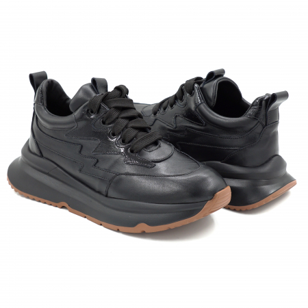 Pantofi dama tip adidas din piele naturala neagra cu varf rotund si talpa de 3 cm 50921-25 [3]