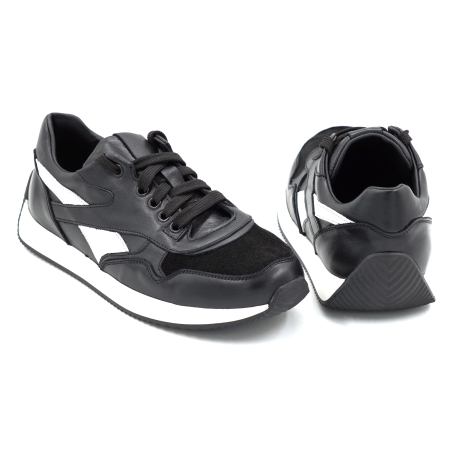 Pantofi dama tip adidas din piele naturala neagra si alba cu varf rotund si talpa de 3 cm 55925-25 [4]