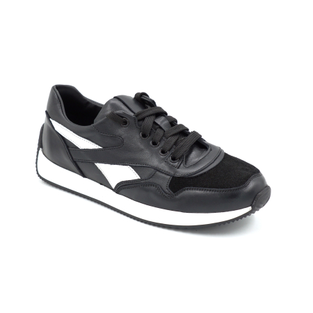 Pantofi dama tip adidas din piele naturala neagra si alba cu varf rotund si talpa de 3 cm 55925-25 [1]