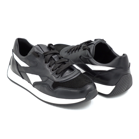 Pantofi dama tip adidas din piele naturala neagra si alba cu varf rotund si talpa de 3 cm 55925-25 [3]