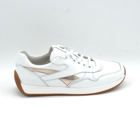 Pantofi casual & sport dama - Pantofi dama tip adidas din piele naturala alba si aurie cu varf rotund si talpa de 3 cm 55925-2-25