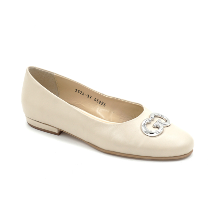 Pantofi dama tip balerin din piele naturala nude bej cu varf rotund si toc mic imbracat de 1 cm 55225-25 [4]