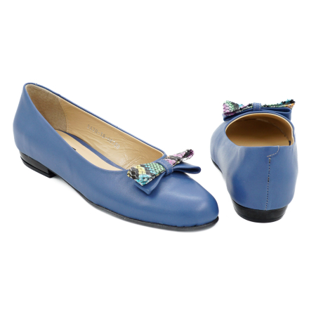 Pantofi dama tip balerini din piele naturala albastra si cu imprimeu sarpe multicolor cu varf rotund si toc mic gros 1 cm 58720-26 [4]