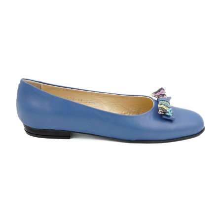 Lichidare stocuri - Pantofi dama tip balerini din piele naturala albastra si cu imprimeu sarpe multicolor cu varf rotund si toc mic gros 1 cm 58720-26