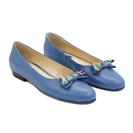 Pantofi dama tip balerini din piele naturala albastra si cu imprimeu sarpe multicolor cu varf rotund si toc mic gros 1 cm 58720-26 [2]