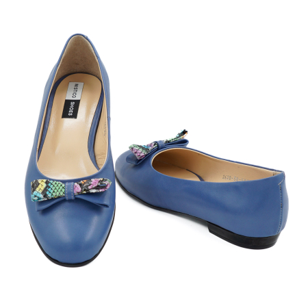 Pantofi dama tip balerini din piele naturala albastra si cu imprimeu sarpe multicolor cu varf rotund si toc mic gros 1 cm 58720-26 [6]