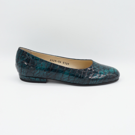Pantofi dama tip balerini din piele naturala lacuita croco verde inchis, cu varf rotund si toc mic gros imbracat 1 cm 0125-26 [0]