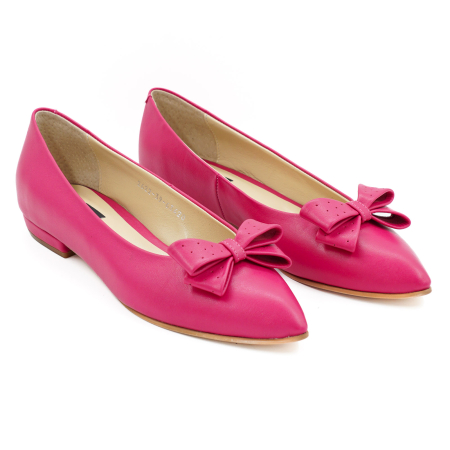 Pantofi dama tip balerini din piele naturala fucsia, cu varf ascutit stiletto si toc de 1 cm 63420-26 [2]