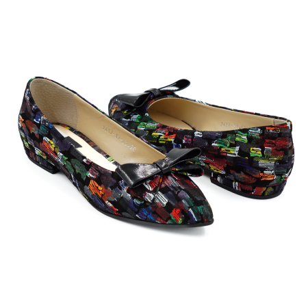 Pantofi dama tip balerini din piele naturala cu imprimeu multicolor cu varf ascutit stiletto si toc de 1 cm 62420-7-26 [3]