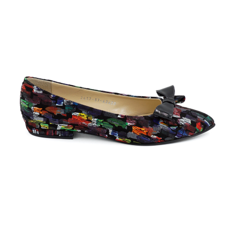 Pantofi dama - Pantofi dama tip balerini din piele naturala cu imprimeu multicolor cu varf ascutit stiletto si toc de 1 cm 62420-7-26