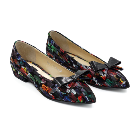 Pantofi dama tip balerini din piele naturala cu imprimeu multicolor cu varf ascutit stiletto si toc de 1 cm 62420-7-26 [2]