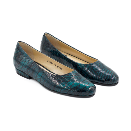 Pantofi dama tip balerini din piele naturala lacuita croco verde inchis, cu varf rotund si toc mic gros imbracat 1 cm 0125-26 [2]