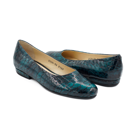 Pantofi dama tip balerini din piele naturala lacuita croco verde inchis, cu varf rotund si toc mic gros imbracat 1 cm 0125-26 [3]