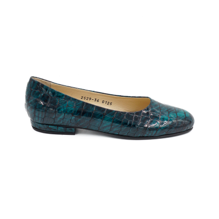 Pantofi dama - Pantofi dama tip balerini din piele naturala lacuita croco verde inchis, cu varf rotund si toc mic gros imbracat 1 cm 0125-26