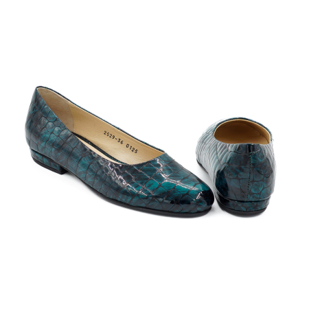 Pantofi dama tip balerini din piele naturala lacuita croco verde inchis, cu varf rotund si toc mic gros imbracat 1 cm 0125-26 [4]