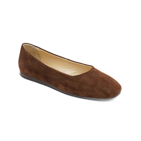 Pantofi dama tip balerini din piele naturala intoarsa maro ciocolata cu varf rotund si talpa de 1 cm 0023-26 [1]