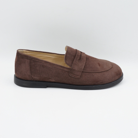 Pantofi dama - Pantofi dama tip barefoot din piele naturala intoarsa maro ciocolata, cu varf rotund si talpa de 1 cm 55525-2-26