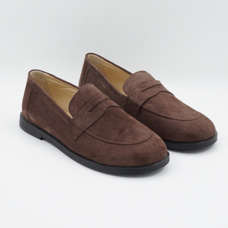 Pantofi dama tip barefoot din piele naturala intoarsa maro ciocolata, cu varf rotund si talpa de 1 cm 55525-2-26 [2]