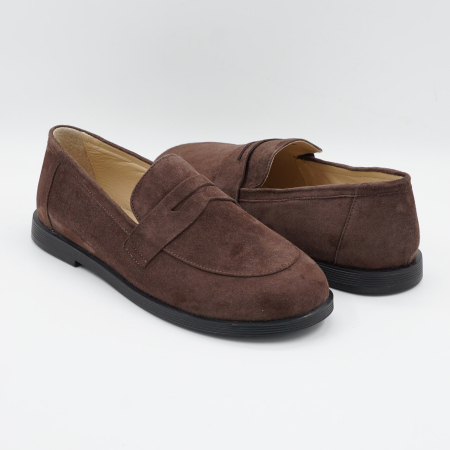 Pantofi dama tip barefoot din piele naturala intoarsa maro ciocolata, cu varf rotund si talpa de 1 cm 55525-2-26 [3]