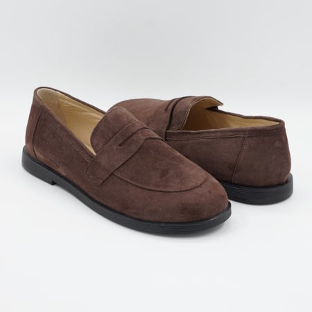 Pantofi dama tip barefoot din piele naturala intoarsa maro ciocolata, cu varf rotund si talpa de 1 cm 55525-2-26 [3]