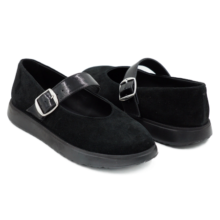 Pantofi dama tip barefoot din piele naturala intoarsa neagra si piele naturala lacuita cu varf rotund si talpa de 2 cm 54725-6-25 [3]