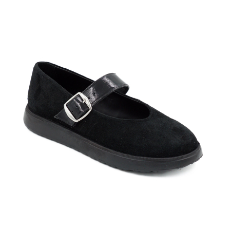 Pantofi dama tip barefoot din piele naturala intoarsa neagra si piele naturala lacuita cu varf rotund si talpa de 2 cm 54725-6-25 [1]