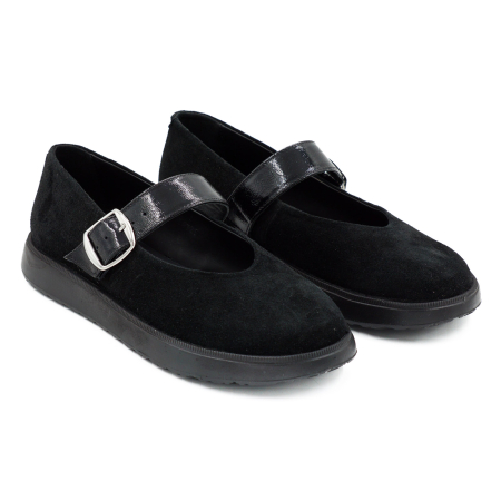 Pantofi dama tip barefoot din piele naturala intoarsa neagra si piele naturala lacuita cu varf rotund si talpa de 2 cm 54725-6-25 [2]