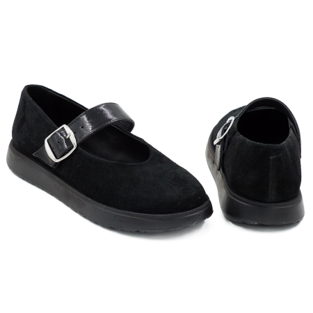 Pantofi dama tip barefoot din piele naturala intoarsa neagra si piele naturala lacuita cu varf rotund si talpa de 2 cm 54725-6-25 [4]