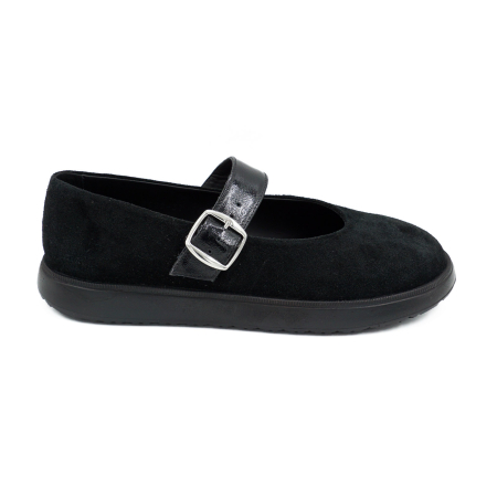 Pantofi dama tip barefoot din piele naturala intoarsa neagra si piele naturala lacuita cu varf rotund si talpa de 2 cm 54725-6-25 [5]