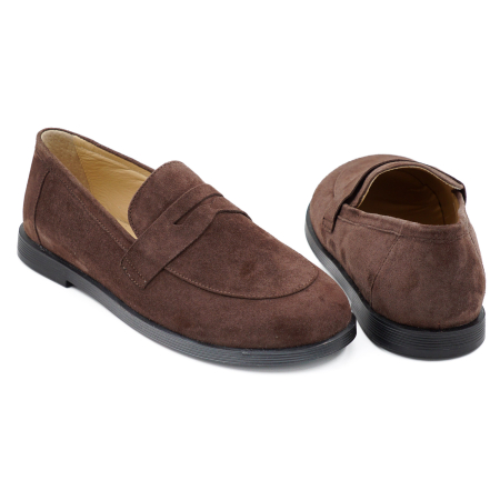Pantofi dama tip barefoot din piele naturala intoarsa maro ciocolata, cu varf rotund si talpa de 1 cm 55525-2-26 [4]