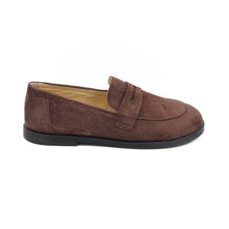 Dama - Pantofi dama tip barefoot din piele naturala intoarsa maro ciocolata, cu varf rotund si talpa de 1 cm 55525-2-26
