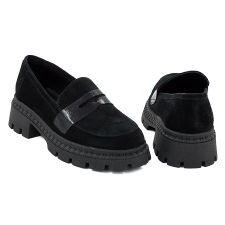 Pantofi dama tip loafers din piele naturala intoarsa si lacuita neagra cu varf rotund si talpa de 4 cm 55525-26 [4]