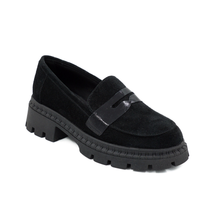 Pantofi dama tip loafers din piele naturala intoarsa si lacuita neagra cu varf rotund si talpa de 4 cm 55525-26 [1]