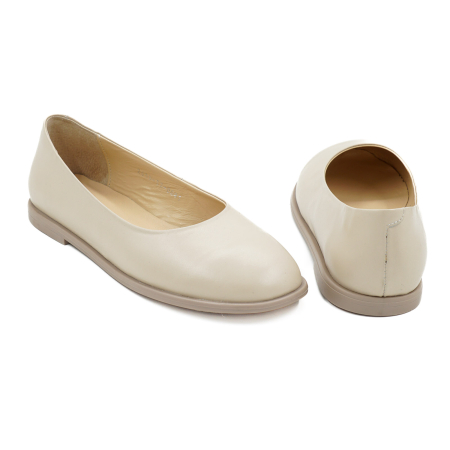 Pantofi dama tip barefoot gen balerini din piele naturala lacuita bej cappucino cu varf rotund si talpa de 1 cm 0081-26 [4]