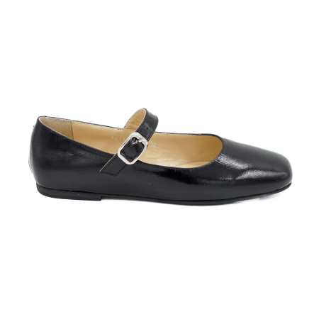 Pantofi dama - Pantofi dama tip barefoot gen balerini din piele naturala lacuita neagra cu varf patrat si talpa de 1 cm 51026-26
